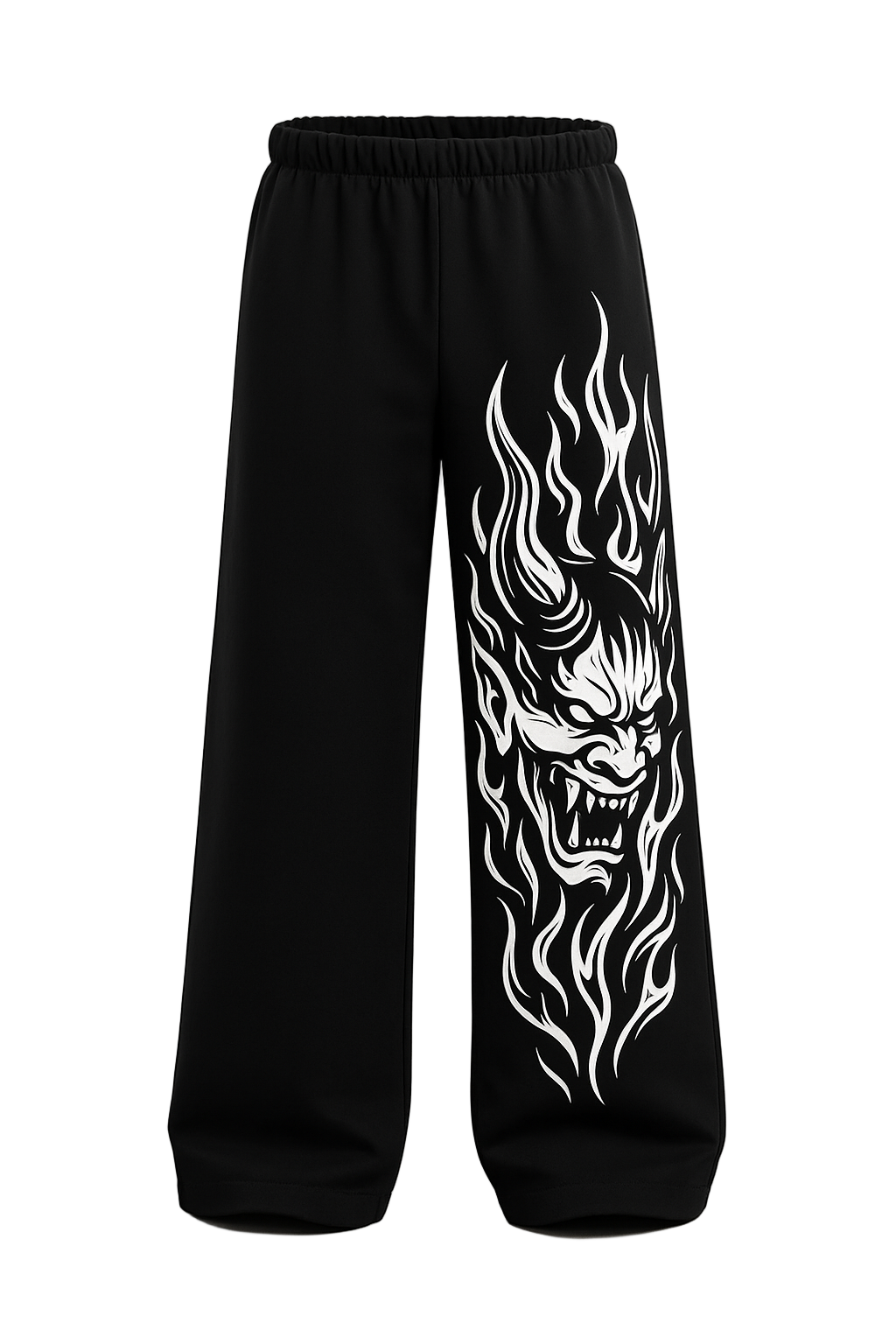 Ghostfire Oni Track Pants Ultra Baggy Black Flame Print