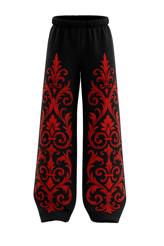Black Red Royal Floral Baggy Pants