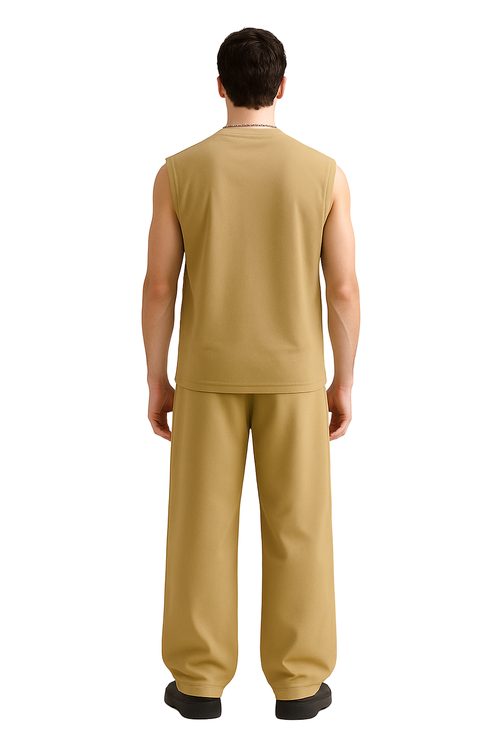 Beige Lion Graphic Sleeveless Tracksuit Set