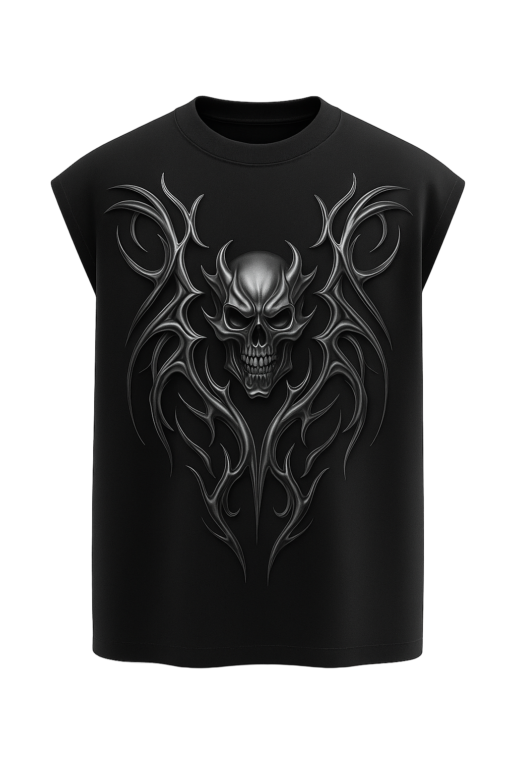 Black Chrome Skull Tribal Vest