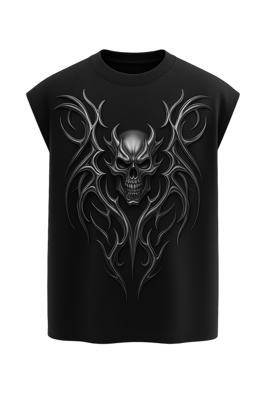 Black Chrome Skull Tribal Vest