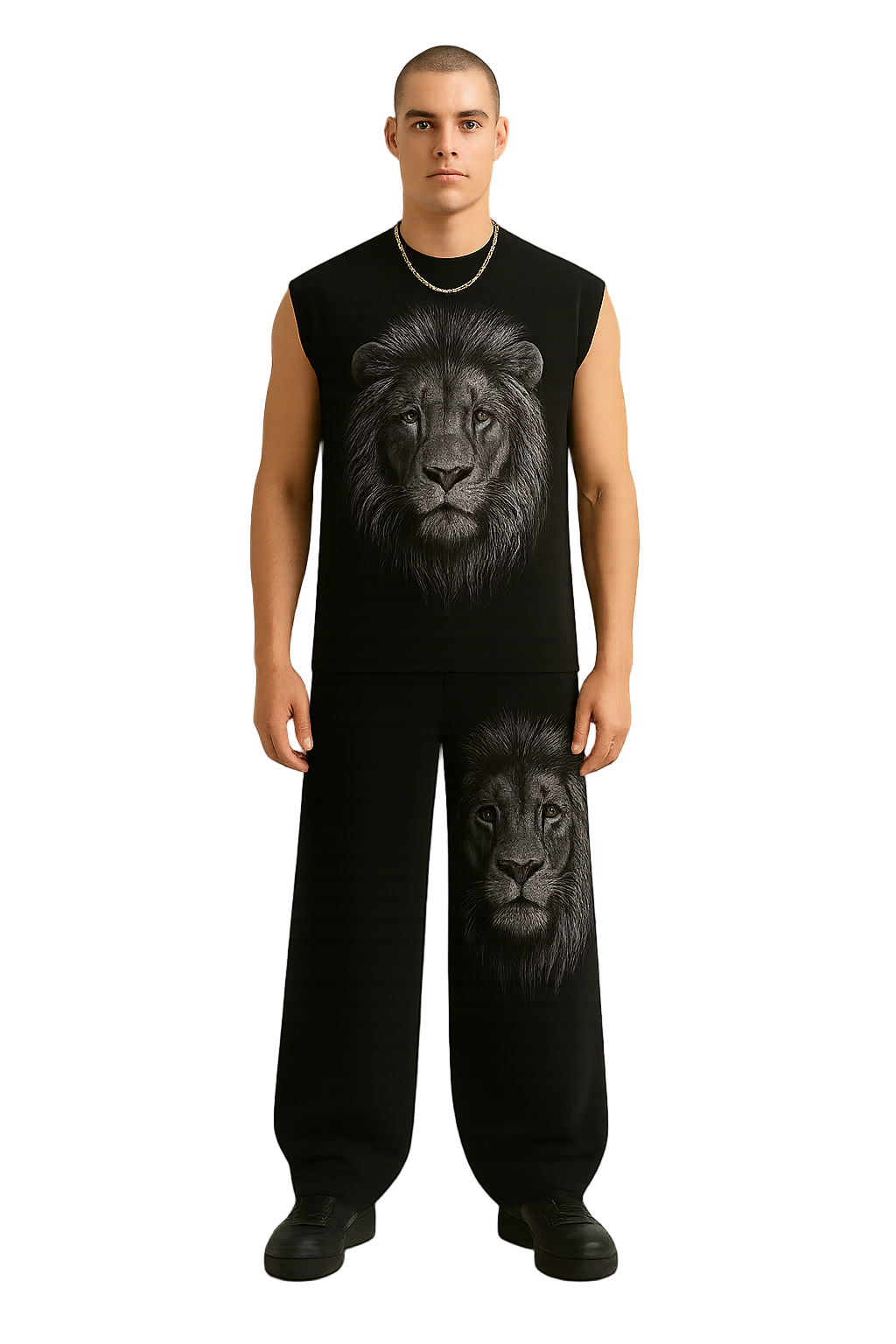 Black Lion Graphic Sleeveless Tracksuit Set