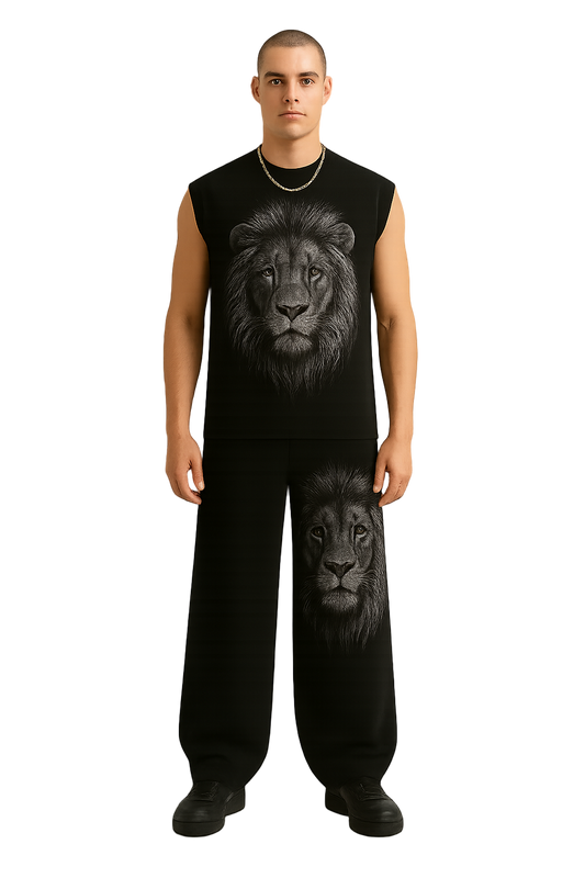 Black Lion Graphic Sleeveless Tracksuit Set